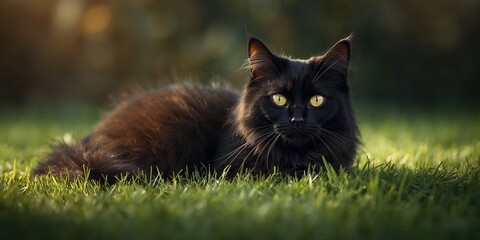 Close-up of a black cat, highlighting reflective eyes and smooth coat, ideal for animal health or adoption campaigns