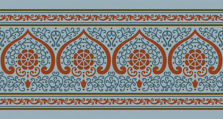 Seamless floral horizontal pattern, brush. Indian art legacy. Indian, Arabic, Middle East classic style. 