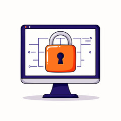 A modern desktop computer monitor displays a large, stylized orange padlock, perfectly illustrating concepts of cybersecurity, data encryption, and internet safety.