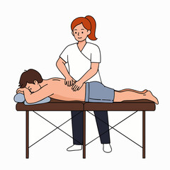 A professional therapist gives a relaxing back massage to a man lying on a massage table in a calm, soothing environment.