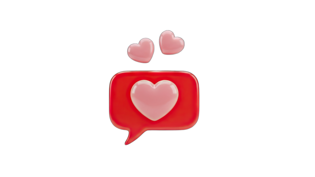 3D Red Speech Bubble With Pink Hearts Floating Around Symbolizing Love and Affection With a Transparent Background - Powered by Adobe