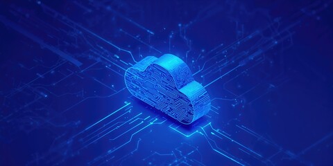 Abstract 3d blue digital cloud network background with blockchain texture, data security and connectivity