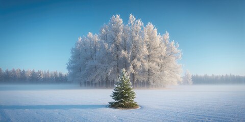 Pines covered in frost during a winter morning, seasonal change and natural preservation