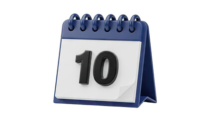 3D Render Of A Blue Desk Calendar Showing The Number Ten With A Transparent Background