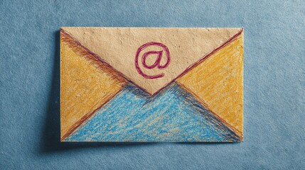 Colorful hand-drawn envelope featuring the '@' symbol emphasizes digital communication and conveys the essence of modern connectivity in a creative way.