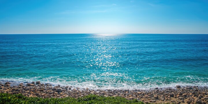 Adriatic Sea landscape with water and beach during summer, used as background for travel and nature themes
