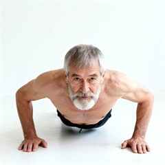 Adulto mayor entrenando fuerza corporal con flexiones en posici&oacute;n avanzada