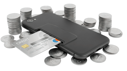 Credit Card and Smartphone with Coins: Digital Payment Concept