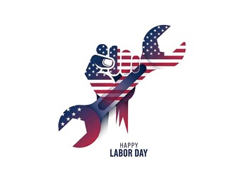American Labor Day Graphic: Fist Holding Wrench with Flag Pattern Silhouette