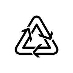 A simple black outline icon illustrating the universal symbol for recycling and sustainability isolated on transparent background
