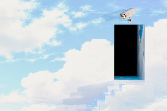 3D sky portal watched by camera eye sculpture