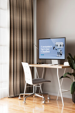 3D chatbot interface on desktop workspace screen