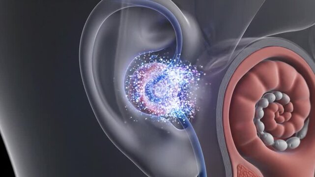 Sound waves entering the ear and stimulating auditory perception with light beams