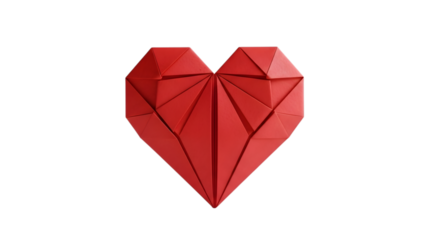 A vibrant red origami heart isolated on a black background symbolizing love and affection