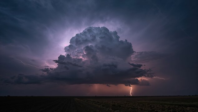 A storm approaching with visible lightning strikes, highlighting atmospheric electrical discharge, weather safety focus - Powered by Adobe