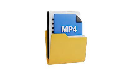 3D Render Of A Yellow Folder Icon Containing A Blue Document Labeled MP4 With A Transparent Background