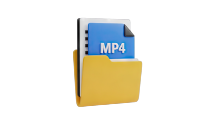 3D Render Of A Yellow Folder Icon Containing A Blue Document Labeled MP4 With A Transparent Background