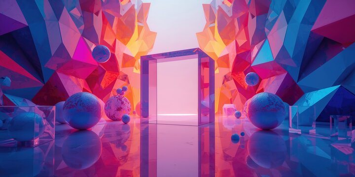 Bright, dense geometric shapes creating an energetic backdrop for visual compositions