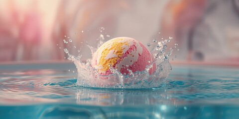 Colorful bath bomb fizzing in water, suitable as a background for beauty or relaxation design elements