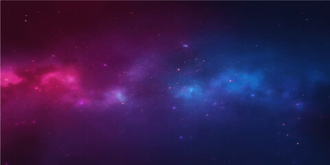 Abstract purple light background with bright glowing stars in a dark cosmos sky