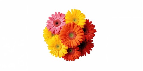 Bright gerbera blooms set against a white backdrop, suitable for wedding or event decor themes