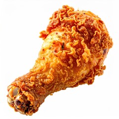 Crispy, golden-brown fried chicken drumstick on white