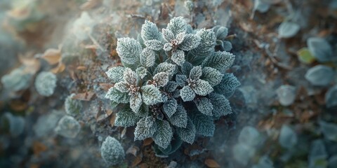 Frost-covered leaves in early autumn, natural background for seasonal change awareness