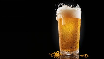 Detailed view of a beer mug with frothy head, suitable for menu or bar background, National Beer Day