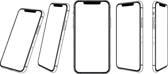 Minimalist set of mobile application buttons featuring heart, triangle, chat bubble, and ribbon shapes, essential elements for interactive user interface development projects.