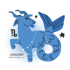 CAPRICORN horoscope character. Celestial element or zodiac sign. Bright modern hand drawn vector