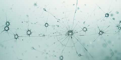 Fragmented glass background with extensive bullet holes and cracks, highlighting vulnerability and impact, Earth Day