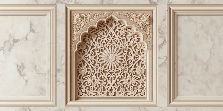 Marble carving design featuring intricate Jaali work, suitable as a textured background for artistic layouts