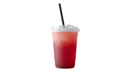 Multi-Layered Slush Drink with Ice and Straw – Artistic Gradient Beverage Design