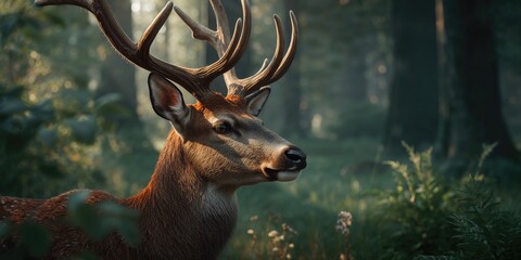 Fototapeta premium Deer in a woodland environment captured in detail, suitable for nature conservation themes, World Wildlife Day