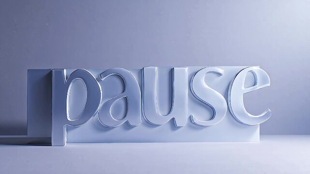  The image shows a three dimensional silver model of the word "pause" in capital letters with shiny reflective surfaces against a gray background.