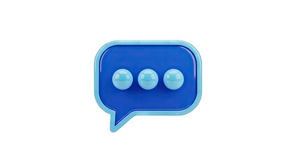 Blue Speech Bubble Icon with Three Small Spheres Indicating Typing or Thinking Process on a Transparent Background