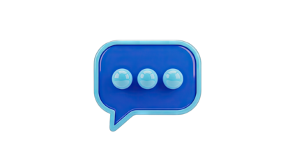 Blue Speech Bubble Icon with Three Small Spheres Indicating Typing or Thinking Process on a Transparent Background