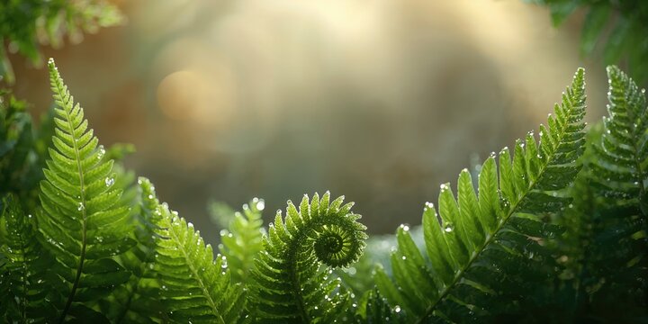 Close-up of green ferns in a botanical garden, plant diversity and lush foliage