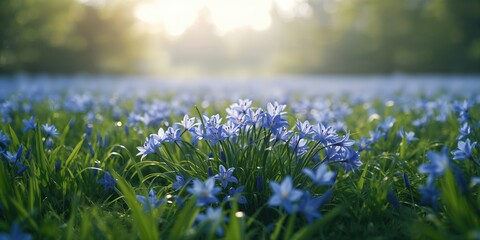 Vast blue lilyturf area with vibrant flowers and greenery, suitable for botanical layout