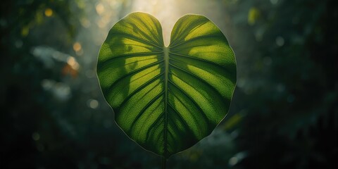 Fototapeta premium Closeup of a green elephant ear leaf showing detailed texture for background design