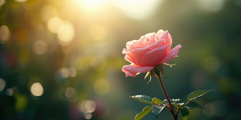 Morning bloom of pink roses with sunlight, highlighting floral elegance in spring