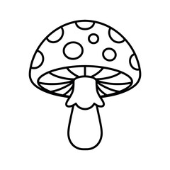 A detailed line art drawing of a mushroom with a cap full of polka dots and a defined stem.