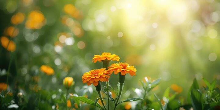 Orange and yellow calendula flowers in a garden setting, seasonal bloom for garden planning