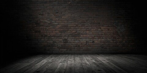 Dark interior with tiled floor and brick wall backdrop industrial design, suitable for urban decor, Earth Day