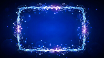Dynamic neon blue and purple glowing frame in abstract technological background