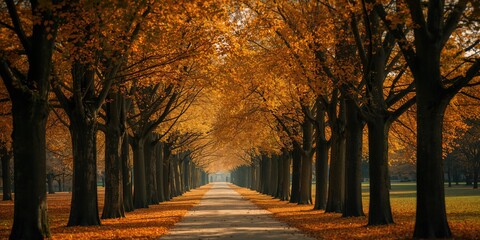 Naklejka premium Tree-lined avenue in Green Park showing autumn foliage, seasonal change