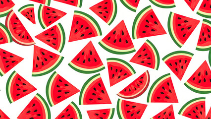 Vibrant scattered watermelon slices forming a fresh summer fruit pattern background