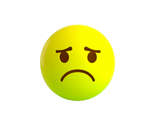 Sad yellow emoticon 3D rendering unhappy face emoji