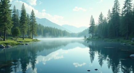 Fototapeta premium Lake with a mountain in the background and a few trees