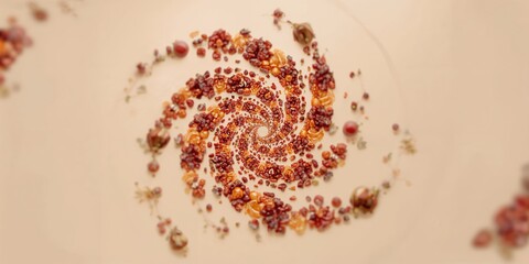 Optical illusion with rotating dried fruit circles, visual perception and pattern recognition